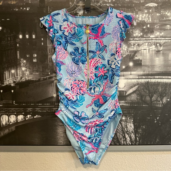 NWOT LILLY PULITZER Size 4 JOSSETTE Coral ONE-PIECE SWIMSUIT BAHAMAS BEACHCOMBER - Picture 7 of 13